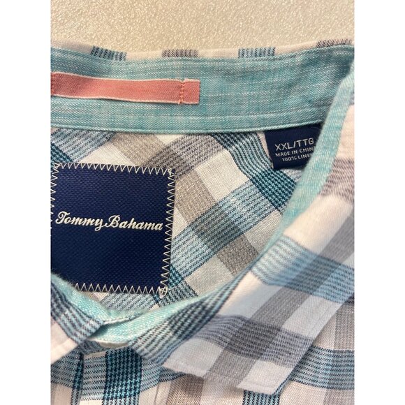 Tommy Bahama Mens Blue & White Plaid Button-Up Shirt 100% Linen Shirt XXL - Picture 4 of 5